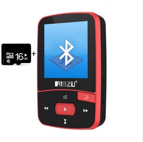 Ruizu X50 Sport mini clip mp3 player with fm tf card slot music player: red with 16gb