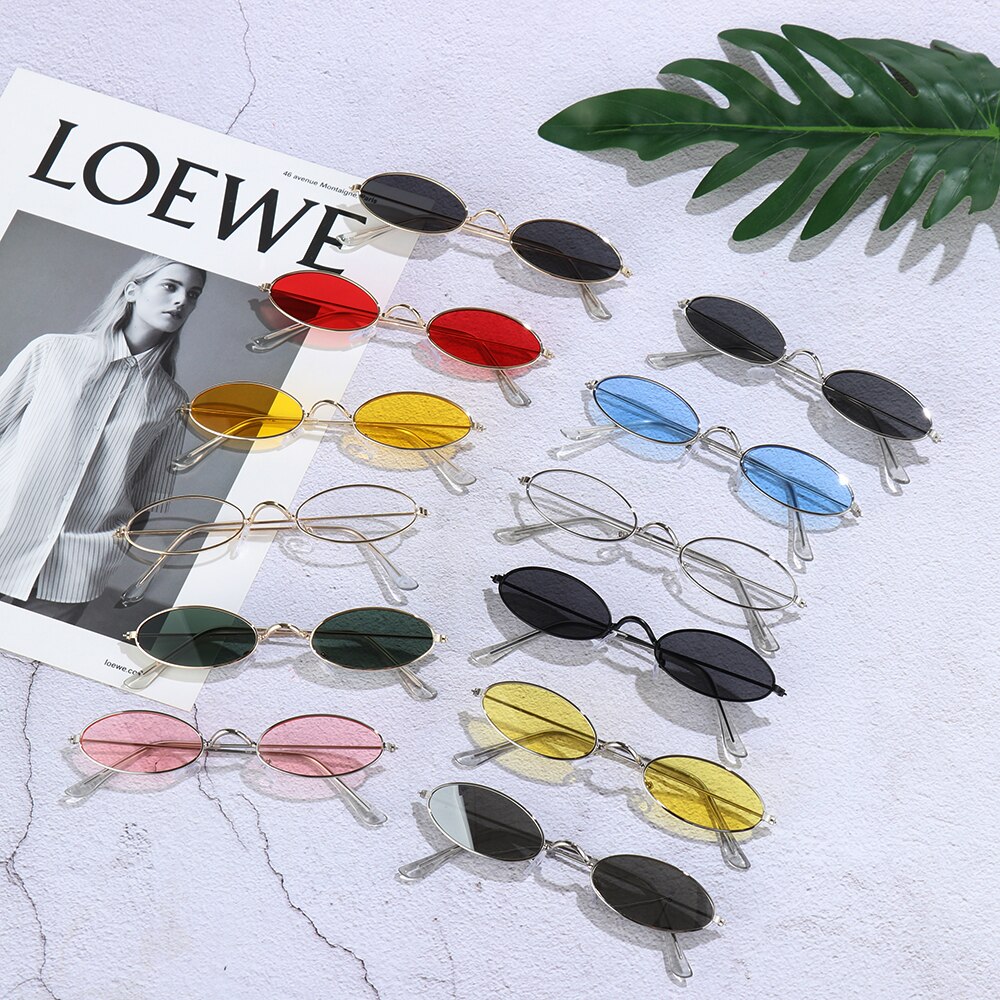 Oval Sunglasses For Women Classic Metal Small Frame Driving Sun Glasses Chain Vintage Shades Summer