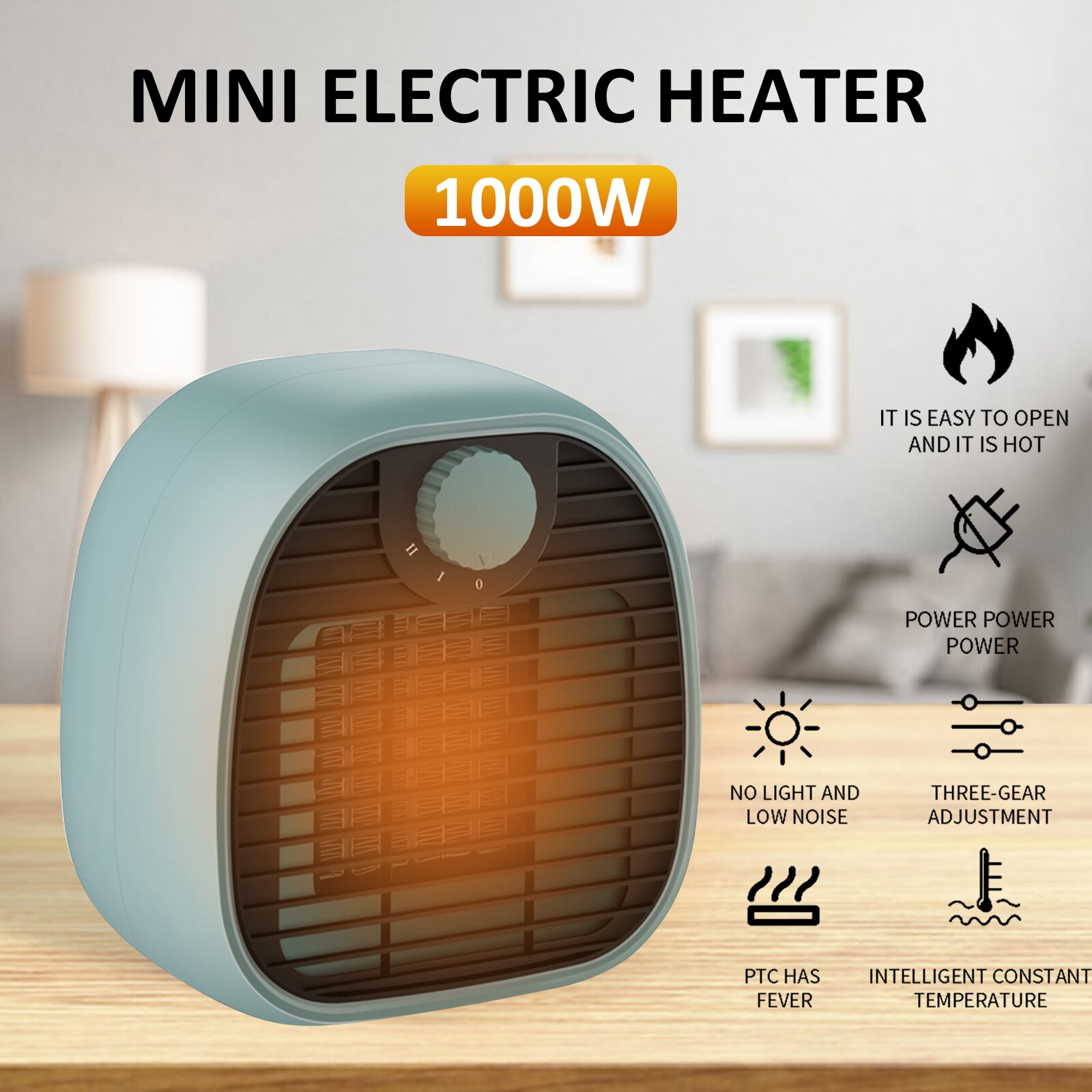 1000W Mini Electric Heater Portable Desktop Wind Fan Heater Heating Warm Air Blower Home Office Machine Appliance US Plug