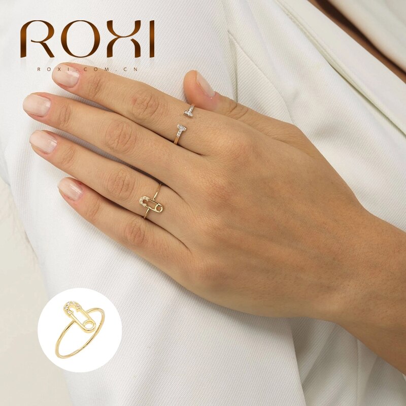 ROXI 925 Sterling Silver Gold Pin Rings for Women Girls Cute Anillos Engagement Wedding Ring Crystal Jewelry Bague Femme