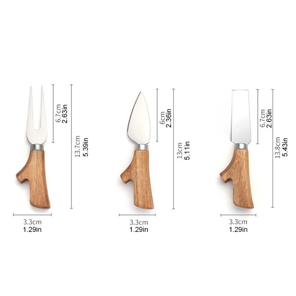 4 Cheese Knives Set Cheese Cutlery Steel Stainless Cheese Slicer Cutter Wood Handle Mini Knife,Butter Knife,Spatula&amp; ForK: 01