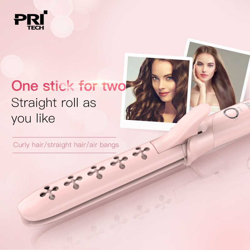 Pritech-Rizador de pelo 2 en 1, plancha para rizar el cabello, rodillo recto, varita eléctrica inteligente, herramienta de peinado