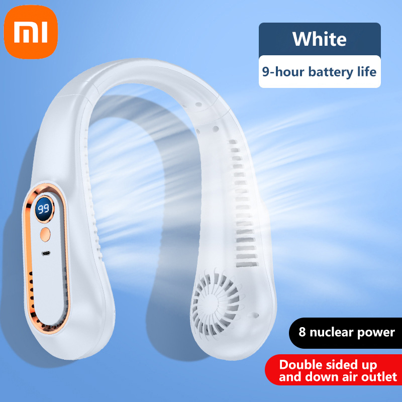 Xiaomi 8000mAh USB Appeso Al Collo Ventilatore Portatile Senza Lama Mini Ricaricabile Muto Display Digitale A LED Dispositivo di Raffreddamento D'aria Elettrico Palmare: WHITE