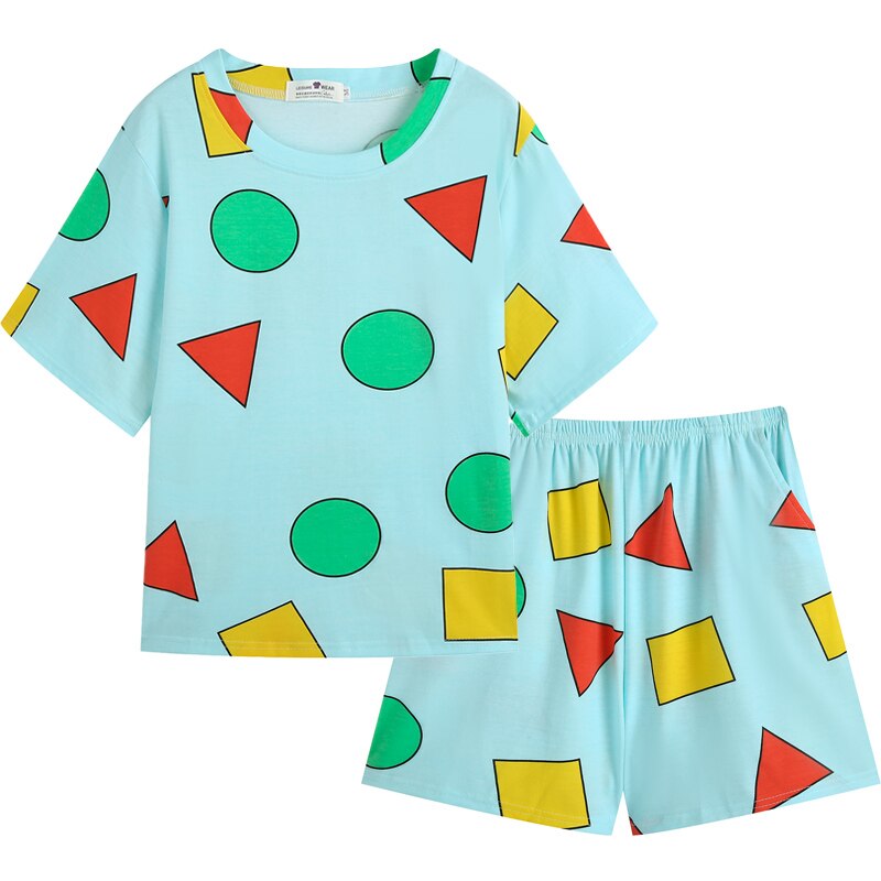 Pijama no verão para mulheres, roupa feminina para dormir, conjunto de pijama com shorts para casa, 2021: Verde / M