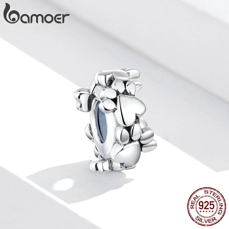 Bamoer orma Fascino 925 sterlina d'argento cane Zampa di Fascino Fermacorda E Ganci con silicone Pendenti E Ciondoli per Originale Braccialetto di Gioielli FAI DA TE SCC1504