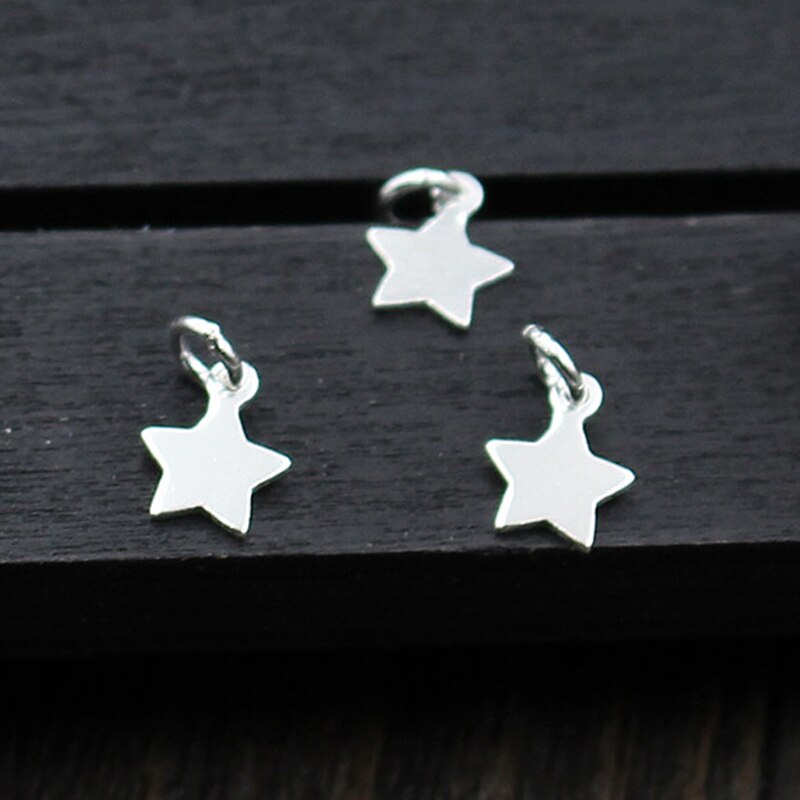 2pcs Small Silver Tone Glossy Stars Charms 100% 925 Sterling Silver Fancy Bracelets Pendants DIY Jewelry Making Accessories: Default Title