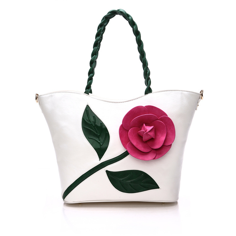 Classic Rose Driedimensionale Bloem Tas Weave Draagbare Vrouw Pakket Enkele Schouder Pakket Messenger: white