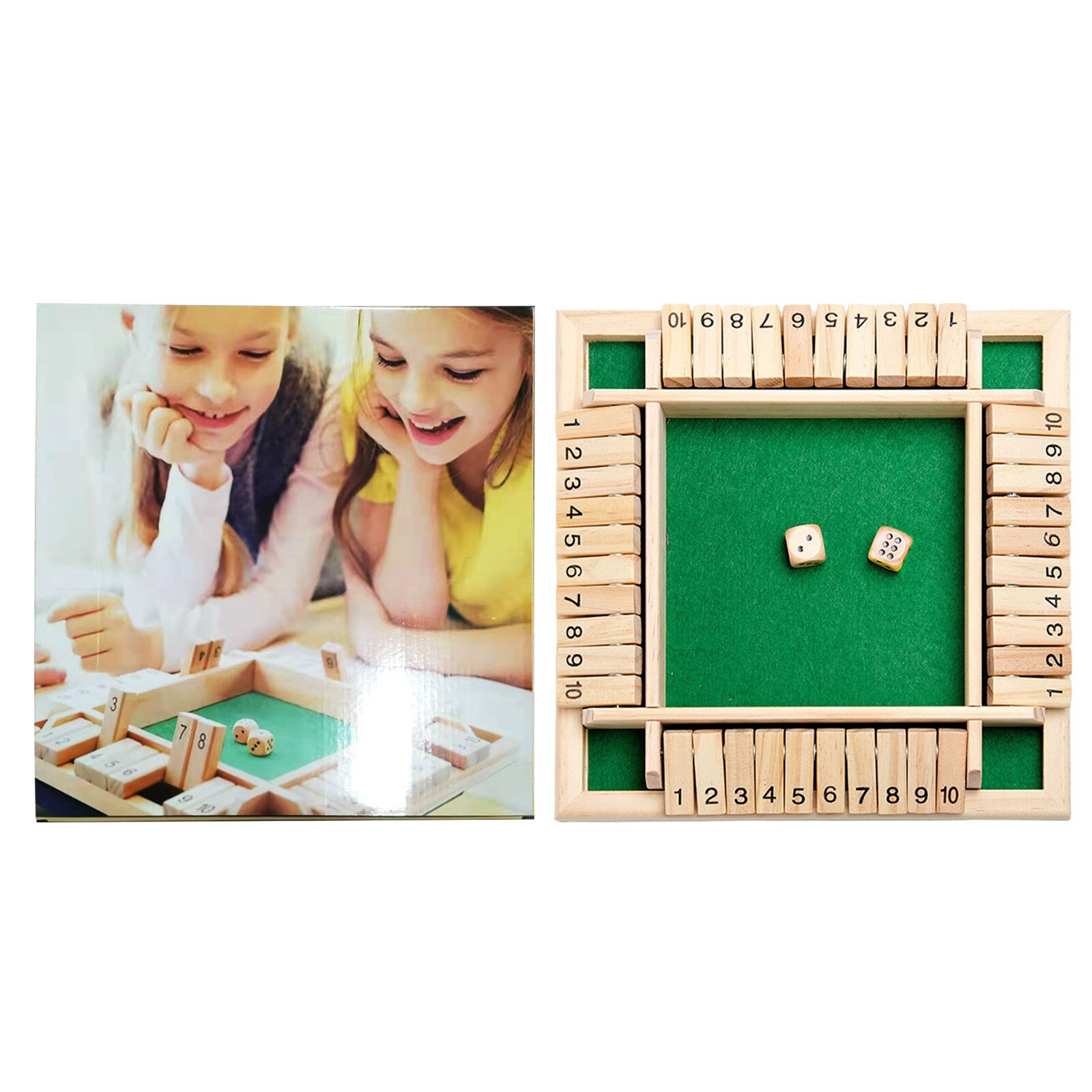 Traditional Four Sided Wooden 10 Number Pub Bar Board Dice Game For Shut the Box Family Travel Fun Game Set Family Fun Games