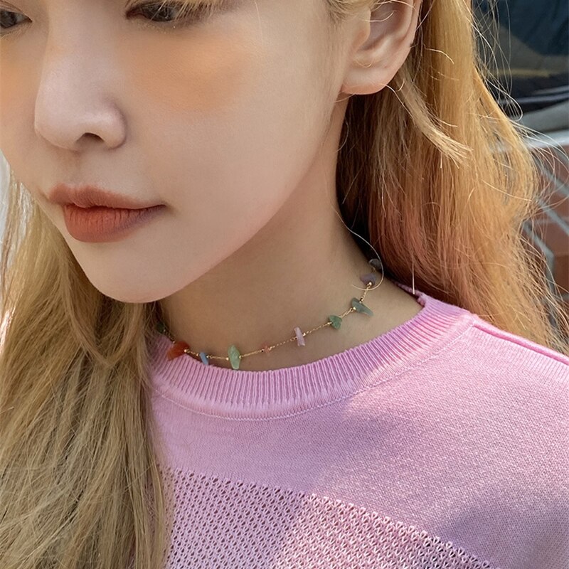 Korean Collares Geometric Transparent Colorful Acrylic Clear Natural Stones Clavicle Collar Chain Choker Necklace For Women: A