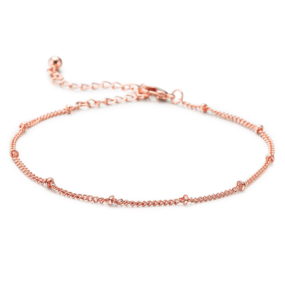 Visunion Tiny Thin Bracelet Copper Beads Curb Chain Bracelet Rose Gold Silver Color Bracelet Accessories for Women Jewelry