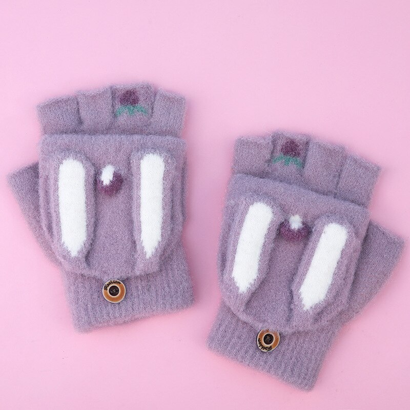 Mitaines de dessin animé pour adolescents, gants en laine tricotés, demi-doigt épais, garde au , Parent-enfant