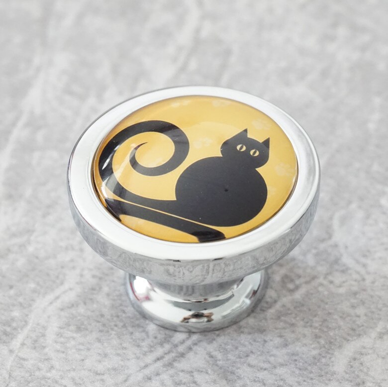 Gato preto bonito puxadores gaveta do vintage puxa puxadores crianças puxadores feitos à mão animal armário puxa puxadores de armário de cozinha ferragens: Silver