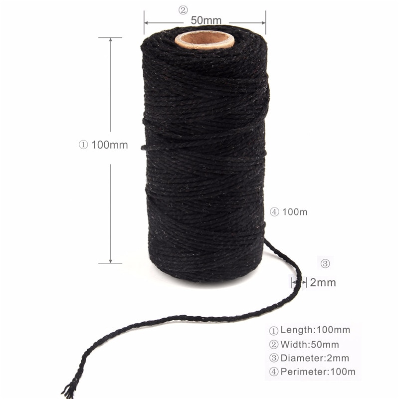2mm*100m makrame rep bomull tvinnad sladd färgglad hantverkssnöretråd diy hemtextil sladd för fest bröllopsdekoration