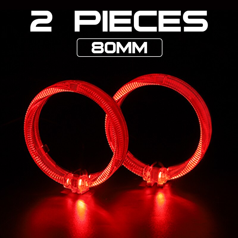 Led engel øjne 80mm kørelys daglys halo hvid blå rød ring til hid bi-xenon projektor linse cover maske linser tilbehør: 2x 80mm rød glorie