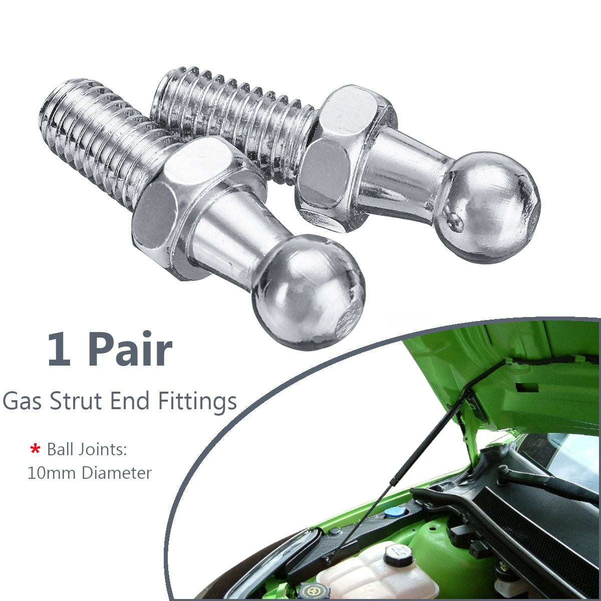 2Pcs Universal Silver Boot Bonnet Gas Strut End Fitting 10Mm M8 Bal Pin Joint Klep Lente