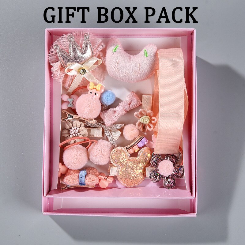 18 stuks/doos baby haaraccessoires set kinderen schattige stoffen strik bloem haarspelden haarspeldjes haarclips meisjes hoofdtooi: Zacht roze doosje
