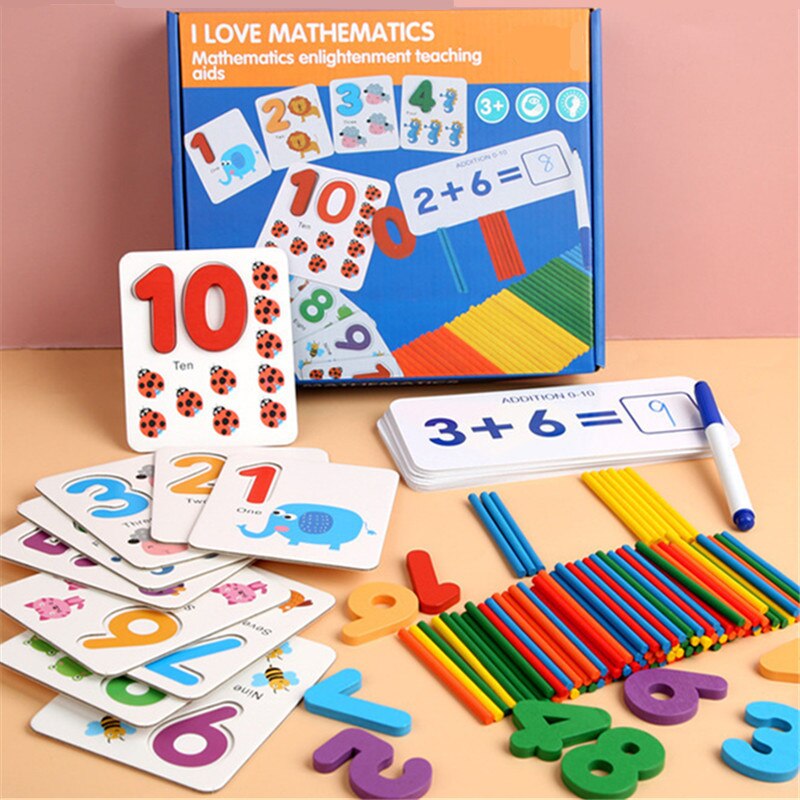 Math Verlichting Leermiddelen Kaart Tellen Stok Nummer Pairing Optellen En Aftrekken Werking Kinderen Speelgoed