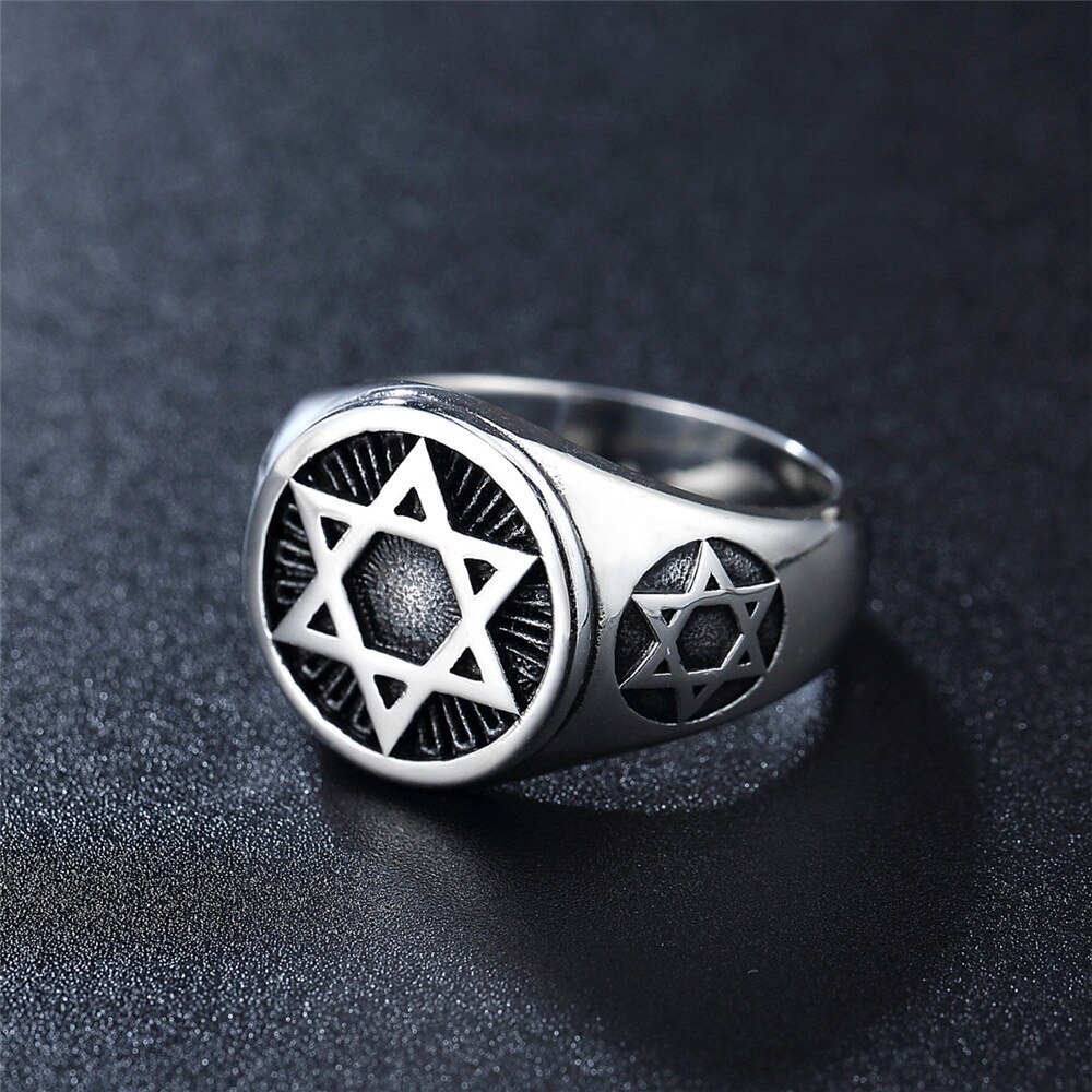 Inel vintage satan star of david pentru bărbați punk stea cu șase colțuri inel biker din oțel inoxidabil bijuterii bărbați
