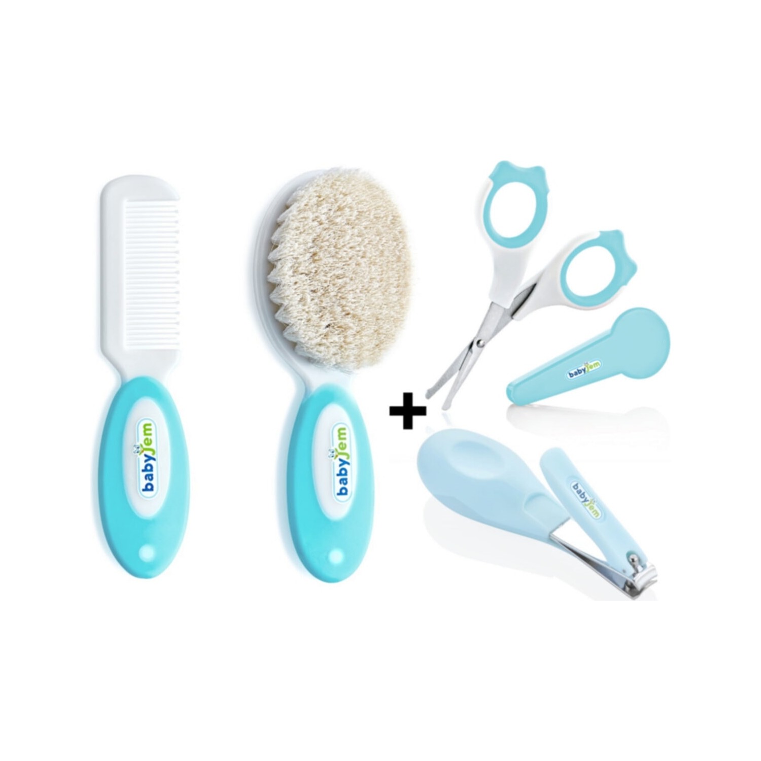 Baby Jem 3&#39;lü Baby Care Set Borstel Kam + Studs Schaar + Schaar Met Schede: Blauw