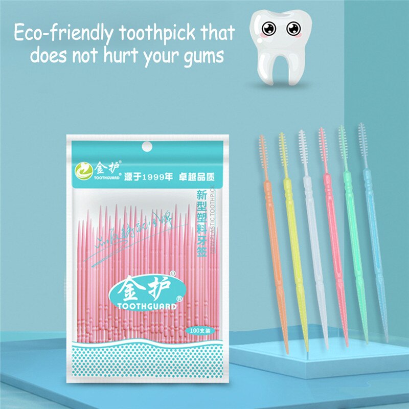 100Pcs Dubbele Superfijne Tand Stok Flosdraad Staven Borstel Bamboestok Dental Oral Care Schone Tanden Voedsel Residu Tandenstoker
