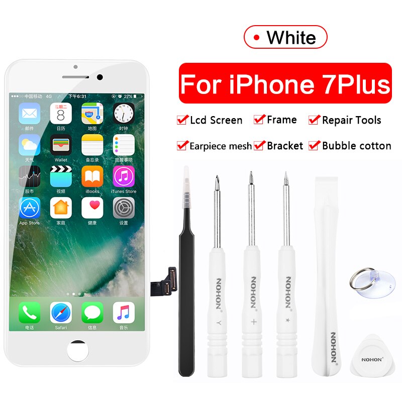 NOHON-Pantalla táctil LCD para teléfono móvil, reemplazo del digitalizador HD y 3D con ensamble AAAA para iPhone 6 6S 7 8 Plus X XS XR: For 7Plus White