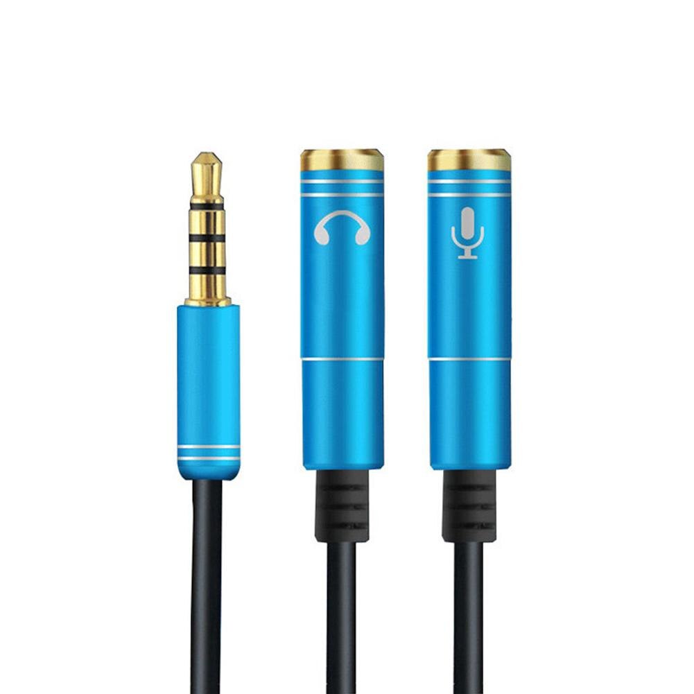 MeterMall in 1 3.5mm Hoofdtelefoon Mic Audio Y Splitter Kabel Male naar Dual Vrouwelijke Converter Adapter: Blauw