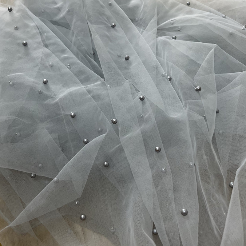 Zachte tule stof met parels voor bruiloft, bruidsjurken en feestdecoraties, gordijnen, stoelrug, garen, mesh, doe-het-zelf naaimateriaal: L / Mosterd Geel