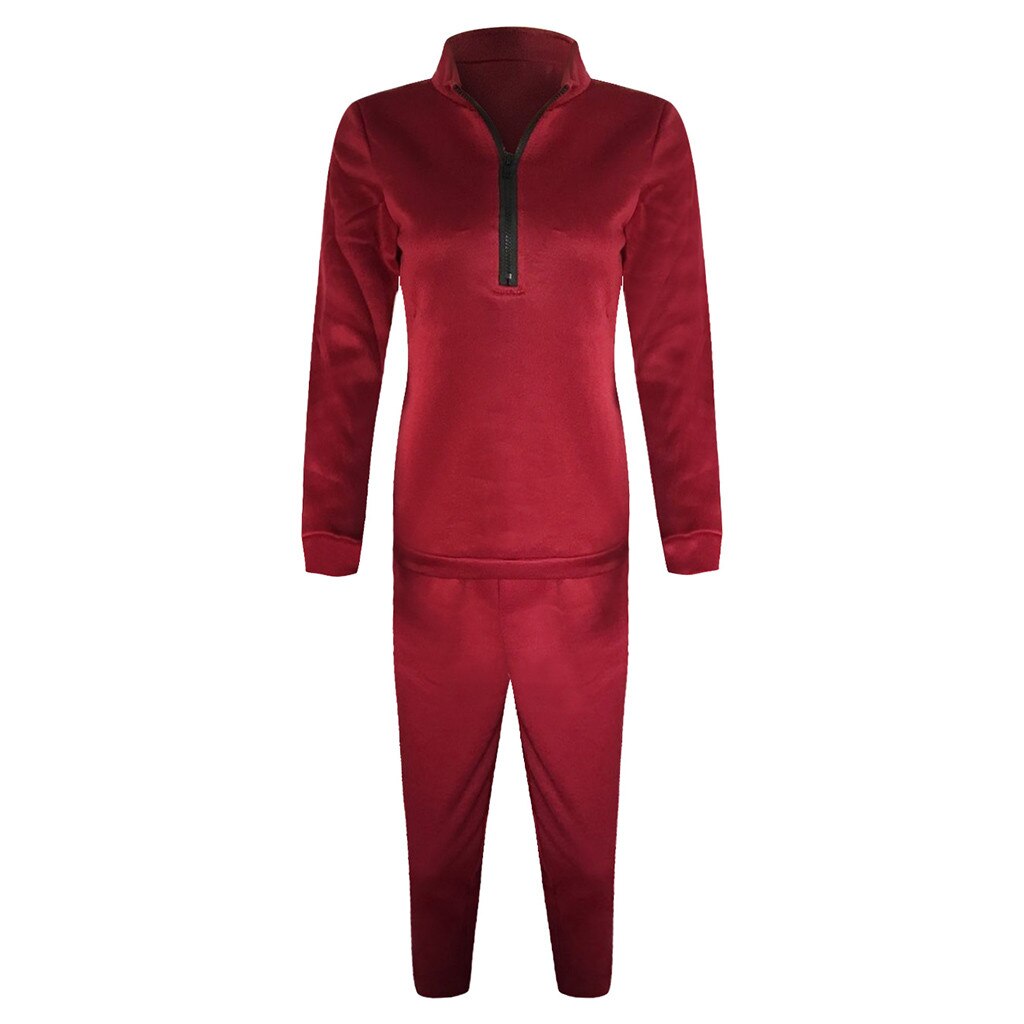 two piece set women's tracksuit sports suit Women Fahion Long Sleeve Solid Pullover Sweatshirt and Pants Tracksuit Sets#3: S / Red