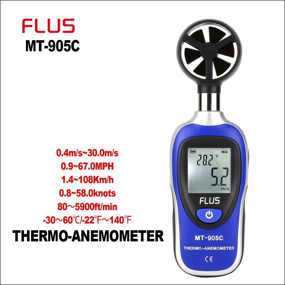 FLUS Portable Anemometer Thermometer Wind Speed Gauge Meter Anemometro Windmeter LCD Display Digital Handheld Tester