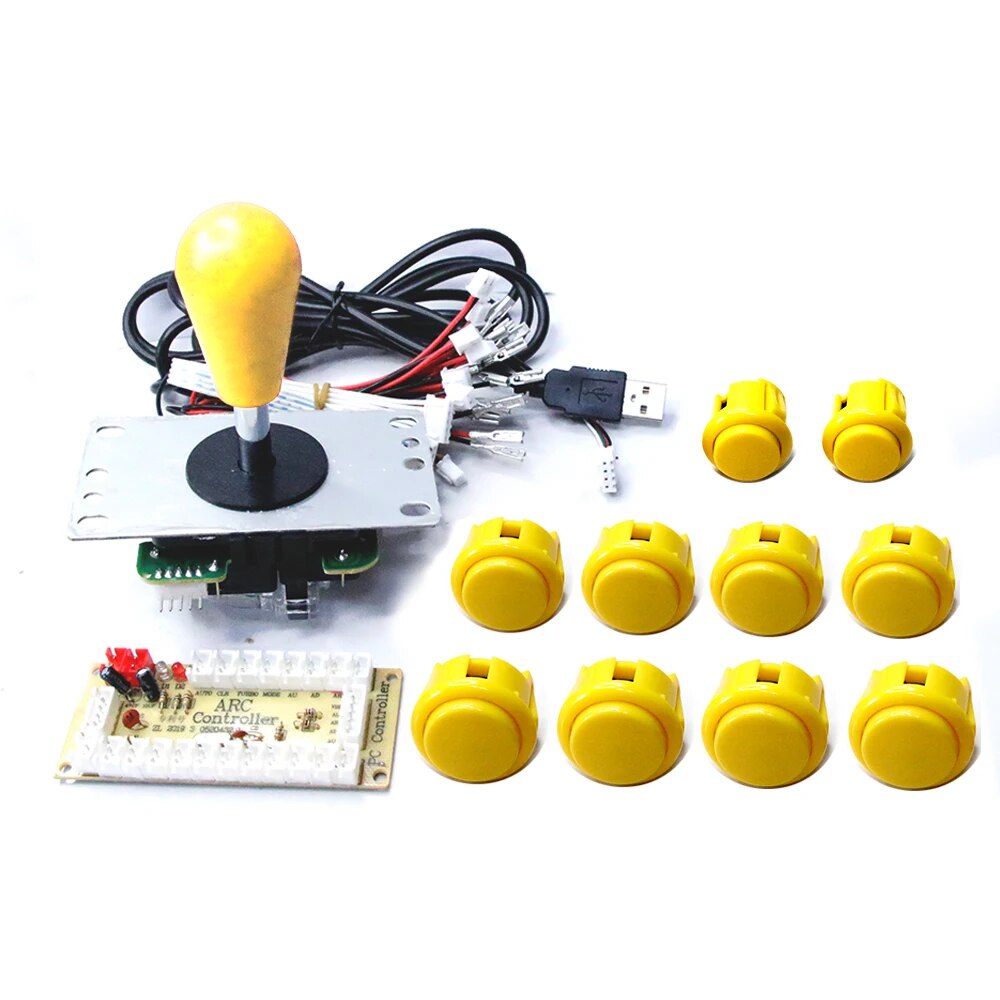 Copie SANWA Machine de jeu Console d'arcade Kit de bricolage boutons poussoirs de Joystick 8 voies pour PC Raspberry Pi contrôleur de carte USB à retard zéro: YELLOW