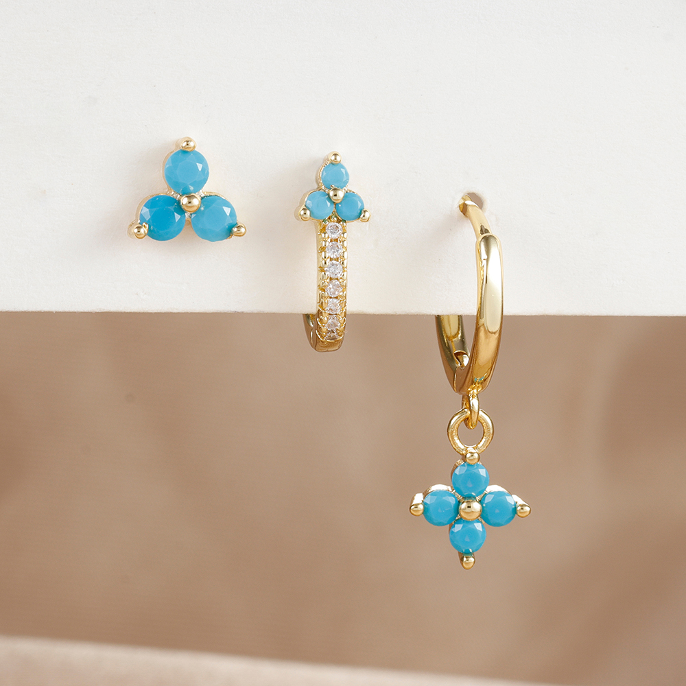 Conjunto de pendientes de aro pequeños con flores de acero inoxidable para mujer, aretes de joyería para Piercing de cartílago Huggie chapados en oro de 18 quilates, 3 uds.: COLOR ORO ROSADO