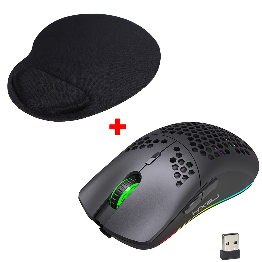 HXSJ 2.4GHz Wireless Gaming Mouse Rechargeable Mouse with RGB Light Effect 4 Adjustable DPI Hollowed-out Honeycomb mouse For PC: Type 2