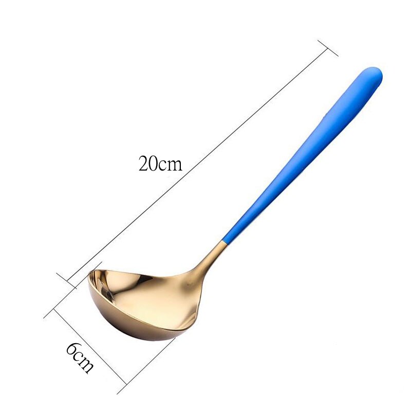 Stainless Steel Tableware Korean Long Handle Spoon Home Soup Spoons Cutlery Dinnerware Kitchen Cooking Utensils: Blue Gold