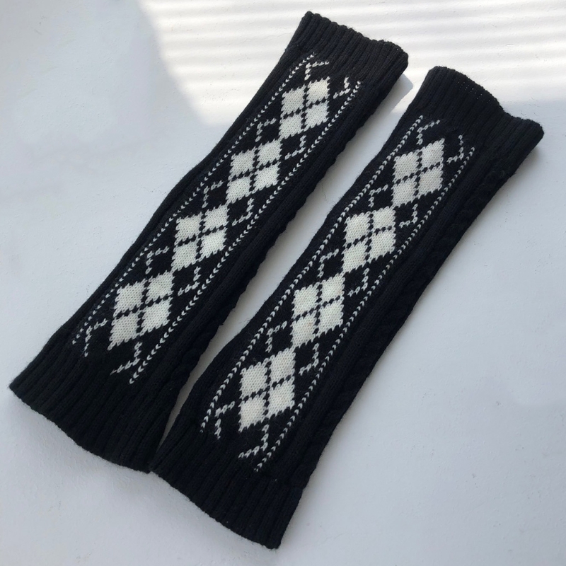 England Style Women Cable Knit Leg Warmers College Student Classic Vintage Argyle Diamond Plaid Foot Cover Calf Socks M6CD