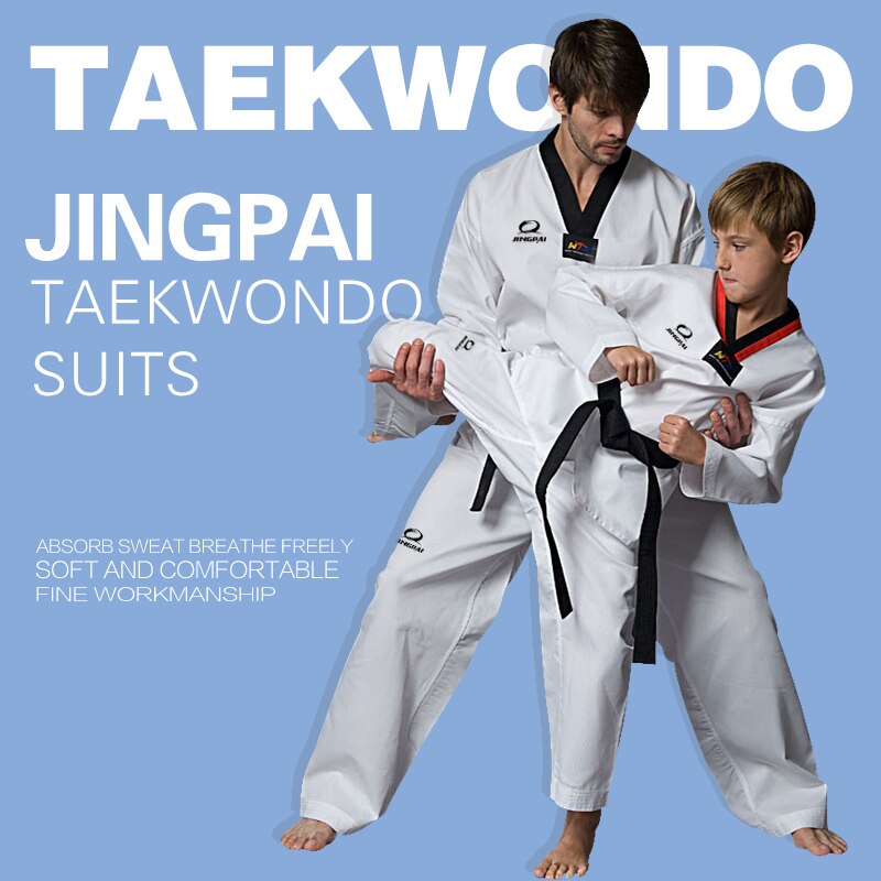 GINGPAI Karate Dobok Taekwondo Training Uniforms Child Pure Cotton Wushu Competition Long Sleeve Suit Kids Tae Kwon Do Clothes