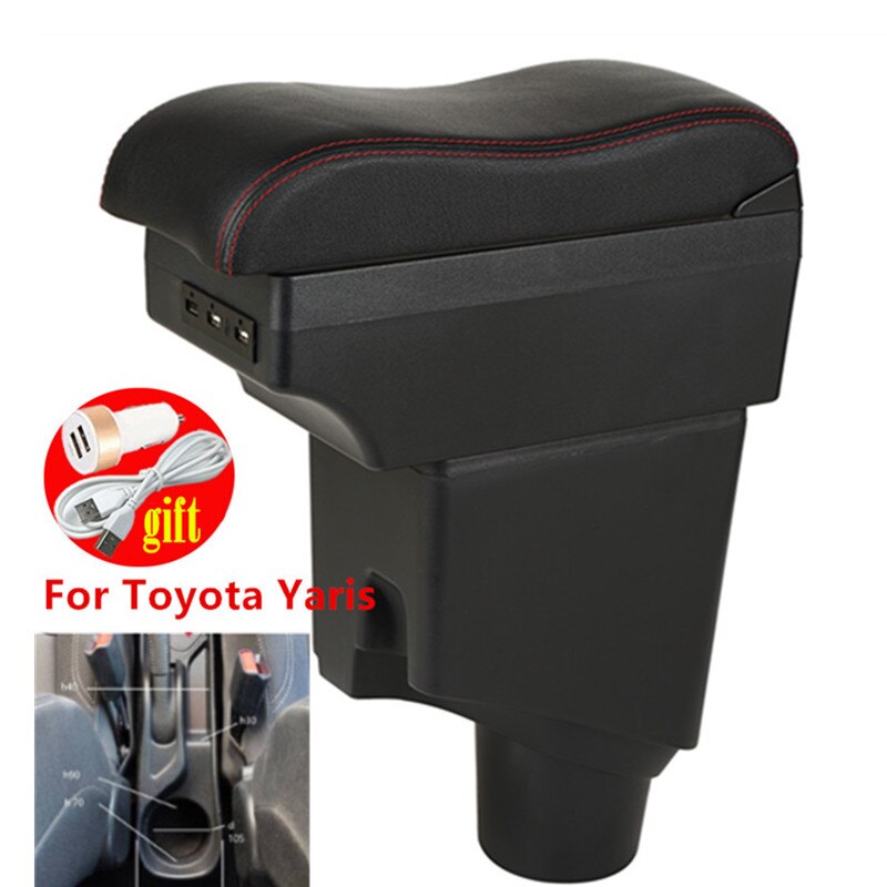 For Toyota Yaris Armrest For Toyota Yaris hybrid Car Armrest box Retrofit parts Interior Storage box USB LED