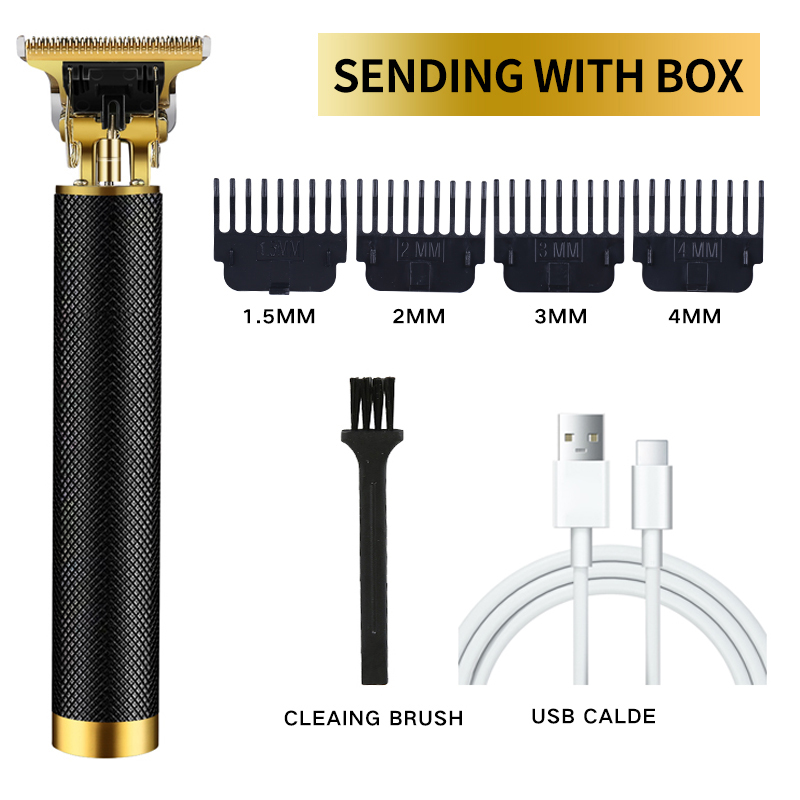 2022 hårtrimmer buddha shaver usb genopladelig hårbarberklipper ledningsfri skæremaskine barbering trådløs elektrisk barbermaskine mænd: Sort med kasse
