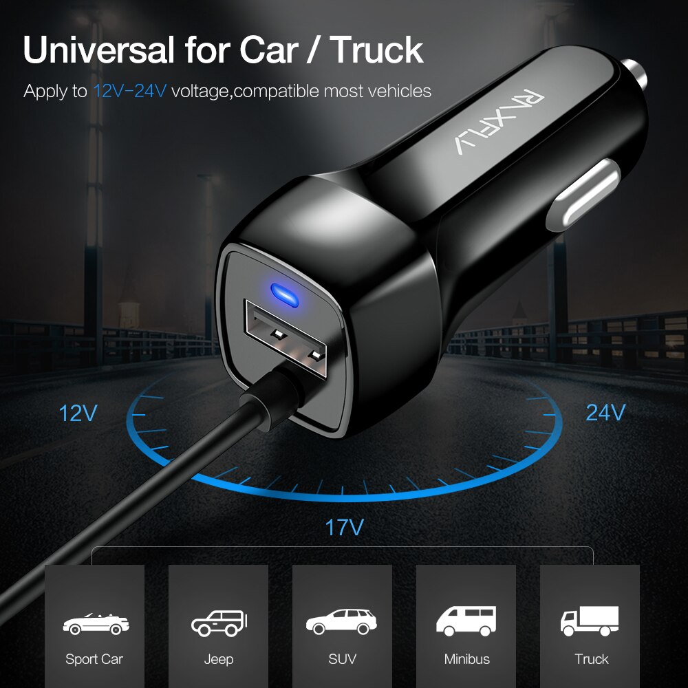 RAXFLY USB Car Charger For iPhone 8 7 XS XR X 11 12 Phone Charger Car Micro USB Type C For Xiaomi Note 7 4X Car Fast Charge