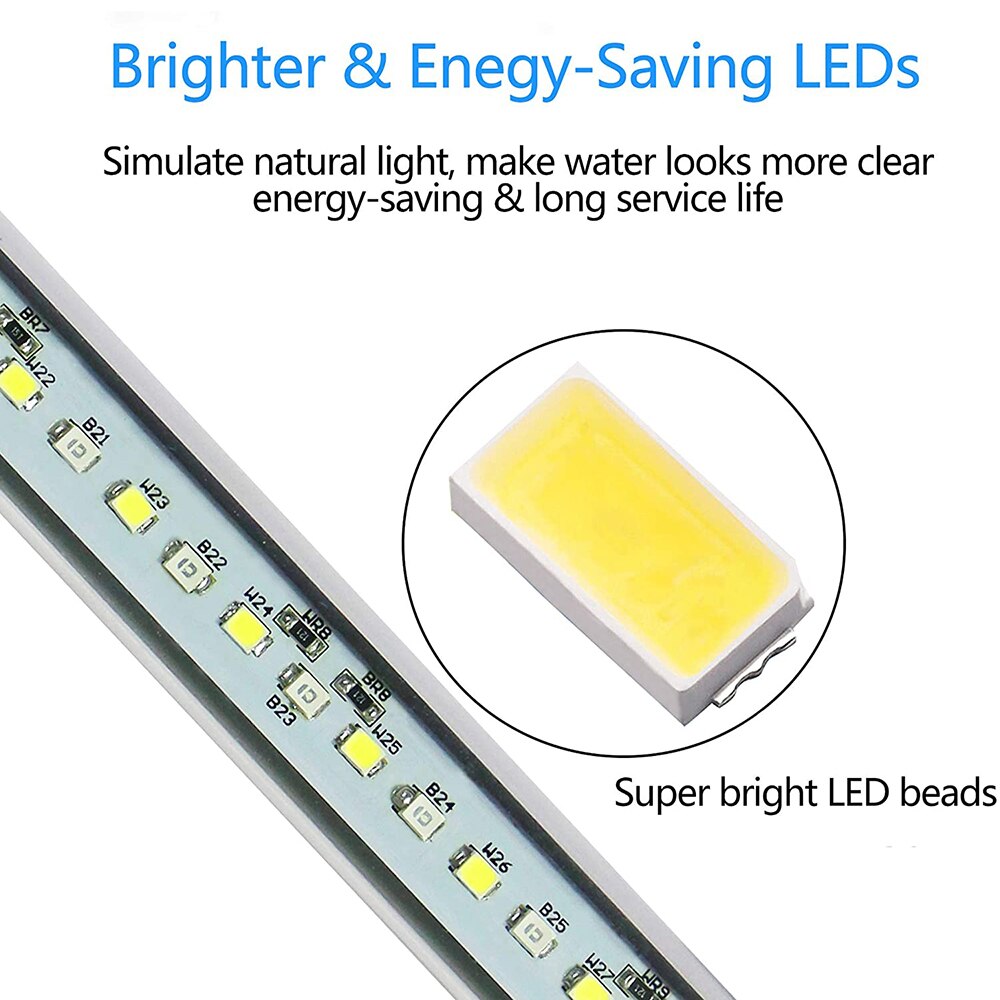 Barra de luz LED resistente al agua para acuario, lámpara de luz LED regulable de 18-48CM con temporizador para acuario, acuarios y acuarios