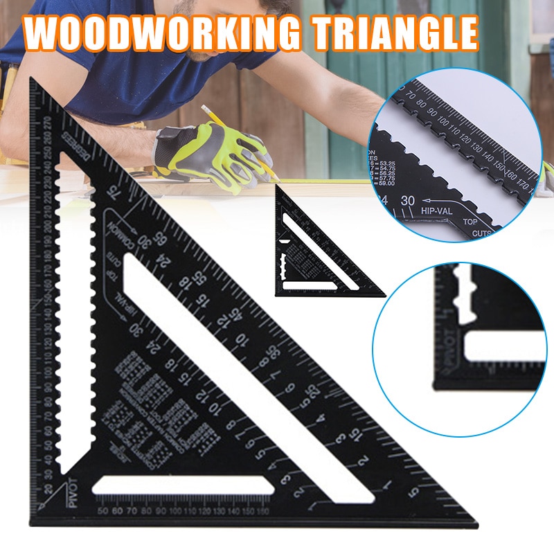 Metric Angle Ruler Aluminum Alloy Triangular Measuring Ruler Woodworking Speed Square Angle Protractor UD88