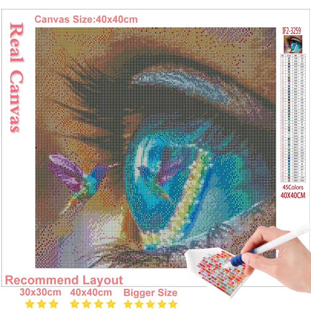 HUACAN – peinture diamant œil 5D, bricolage, broderie, mosaïque, colibri, point de croix, décoration de la maison, artisanat