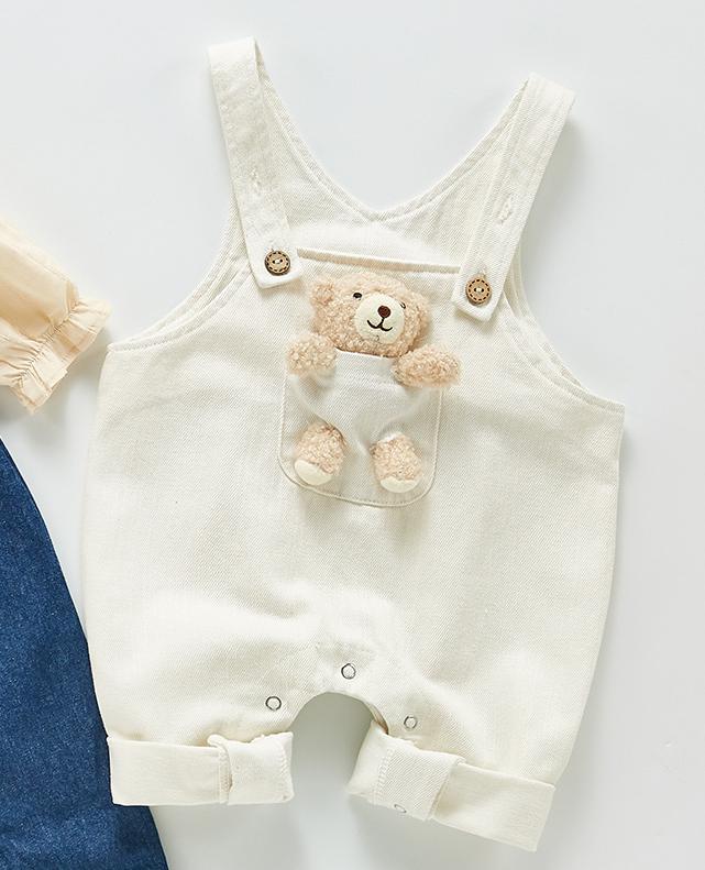 2021 autunno nuova tuta da bambino pantaloni da bambola simpatici cartoni animati per ragazzi e ragazze tuta di jeans pantaloni Casual per bambini Jean 6M-3T: beige / 9M  73cm