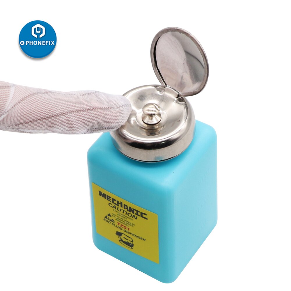 180Ml Esd Vloeistof Dispenser Monteur Plastic Alcohol Fles Metalen Cap Druk Pompen Fles Voor Soldeerbout Reparatie