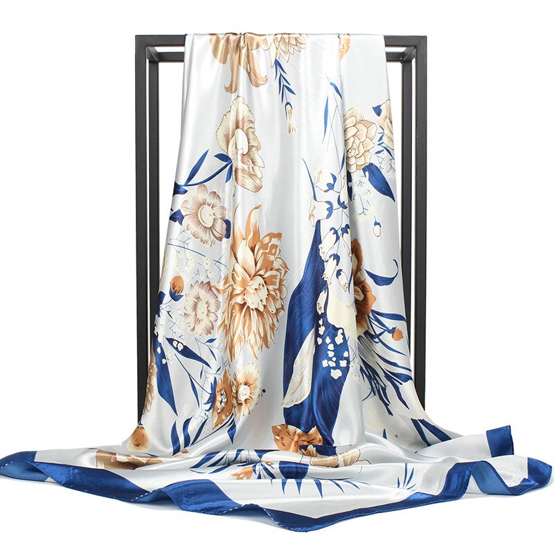 Hijab sjaal vierkant bloemenprint groot luxe merk wikkelsjaal hoofd foulard soie dames sjaals dames accessoires 90 x 90: C3