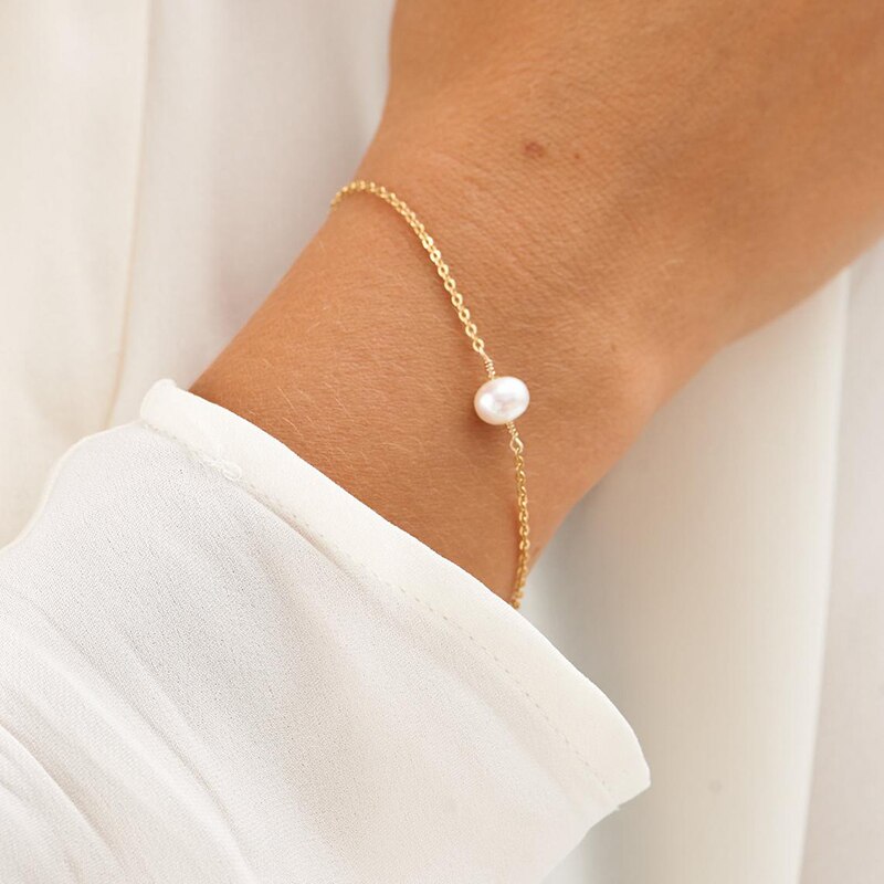 Naturligt barock pärlarmband handgjorda 14k guldfyllda smycken boho berlocker armband vintage fotlänkar för kvinnor guldarmband