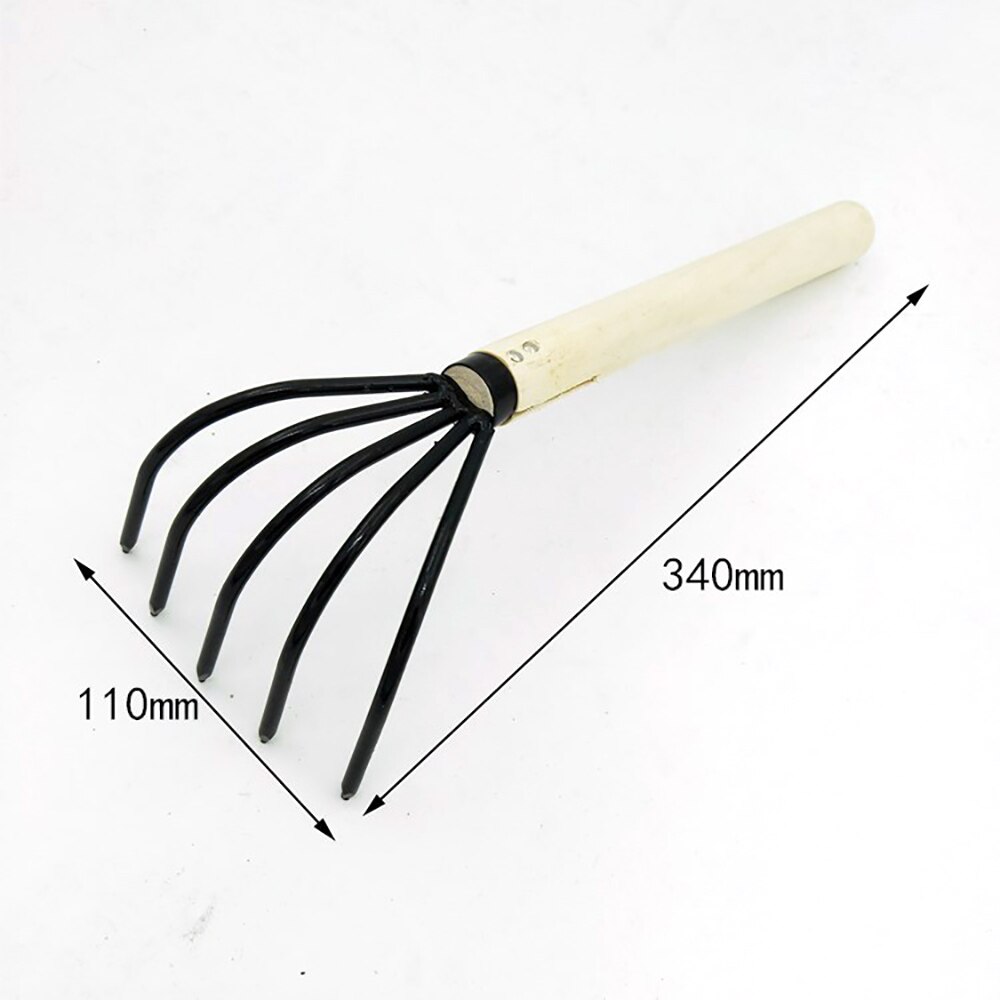 Multifunction Garden Hand Rake with 5 Claw for Fallen Leaves Loosen Soil Nursery Wood Handle Garden Tools