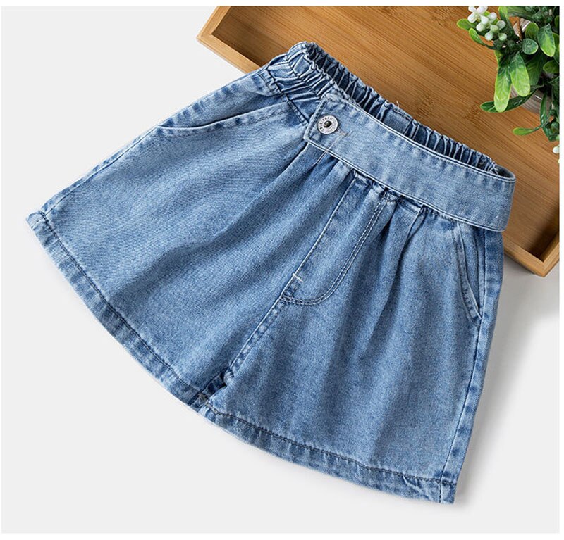 Zomer Kids Korte Denim Shorts Voor Meisjes Mode Meisje Korte Plaid Jeans Kinderen Broek Meisjes Shorts Meisjes Kleding: Blue 2 / 130