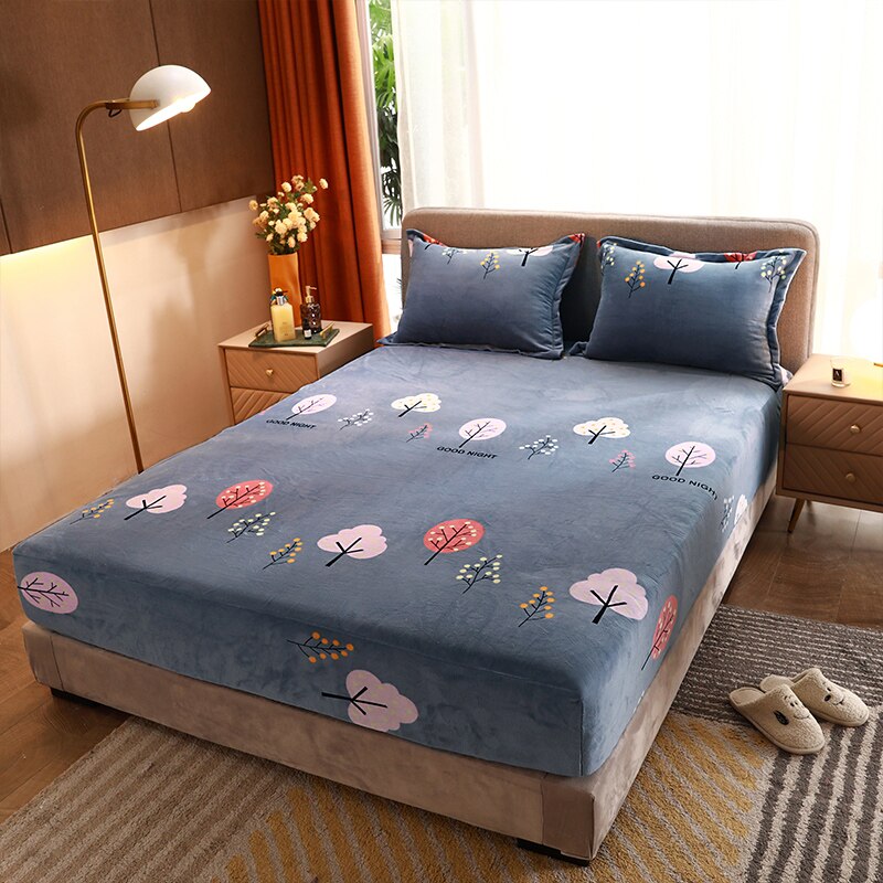 Fitted Sheet Winter Keep Warm Bed Linen Home Thickened Soft Milk Velvet Mattress Cover 150x200 180x200cm Adult Kids Bedspread: 030 / 180x200x30cm