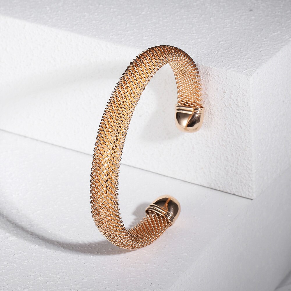 Men Women's 10mm Opening Big 585 Rose Gold Cuff Bangle Bracelet Braided Link Wristband for Mother Jewelry CB53