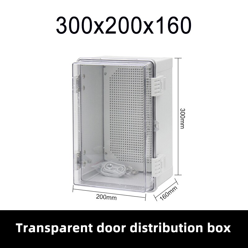 HS7 IP66 Outdoor Surface Mounted Transparent Electrical Base Junction Box Tower Buckle ABS Plastic Waterproof Distribution Box: 300x200x160-T